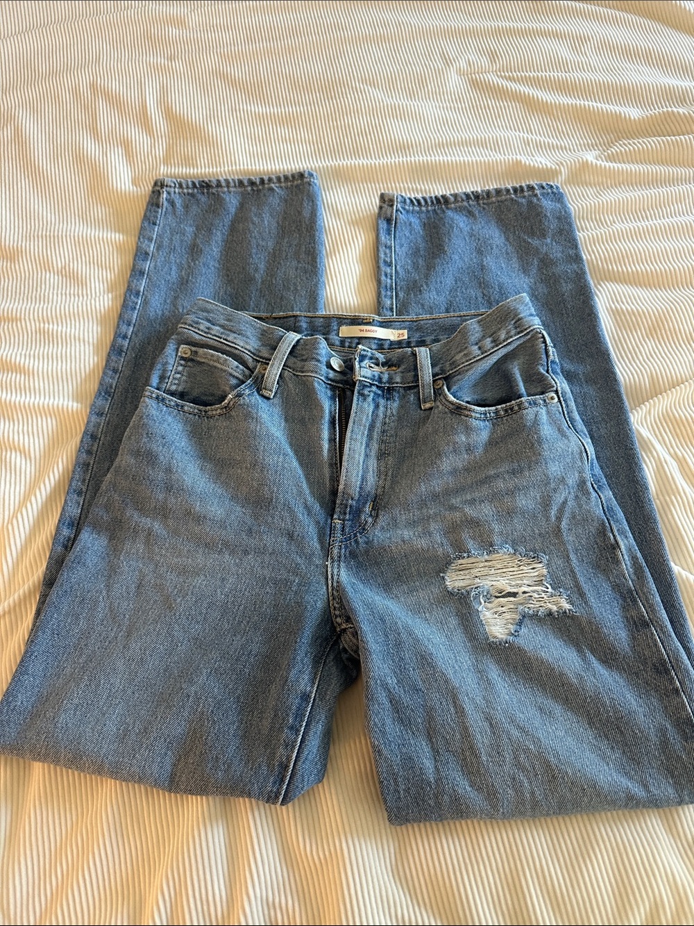 Levi's ‘94 Light Blue Straight Leg Jeans with Distressed Knee